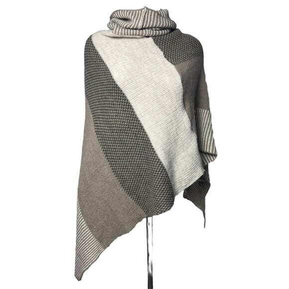 Persaman NY Cowl Neck Poncho Wrap Luxury Designer Wool Mohair Neutrals Brown o/s - Picture 2 of 5